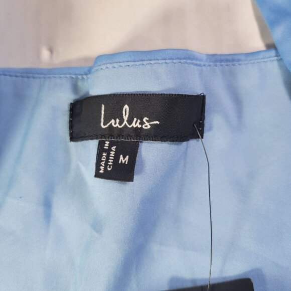 Lulus  Truly the Cutest Light Blue Satin Square Neck Mini Dress Size M - Picture 2 of 6